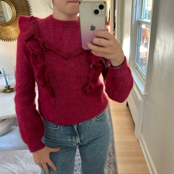 SEZANE kid mohair/wool ruffle ballon sleeve sweater size  M - Picture 3 of 8